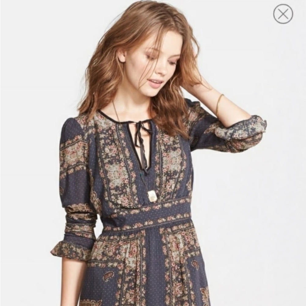 Beautiful Free People Bridgette mini Dress Boho Prairie Floral